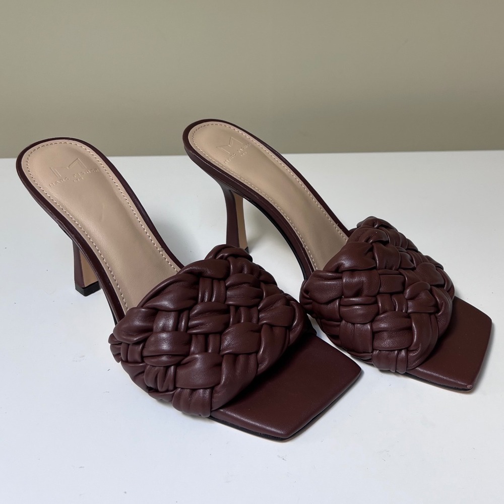 Marc Fisher LTD Raya Braided Leather Slide Sandals Square Toe Mules NWT Size 8.5
